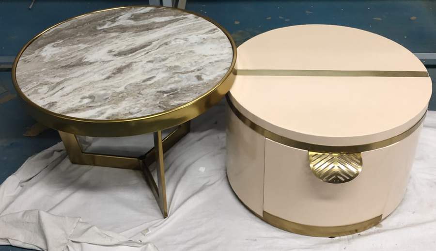 PC Home Decor | Centre Table with Storage Box, Gold and Pink