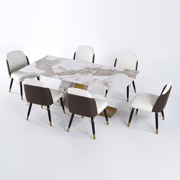 Luxotic Modern Rectangle Marble Dinning Table With 6 Chairs