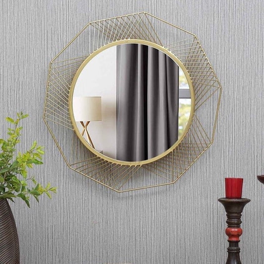 PC Home Decor | Minimal Sun Hexagon Round Wall Mirror, Gold
