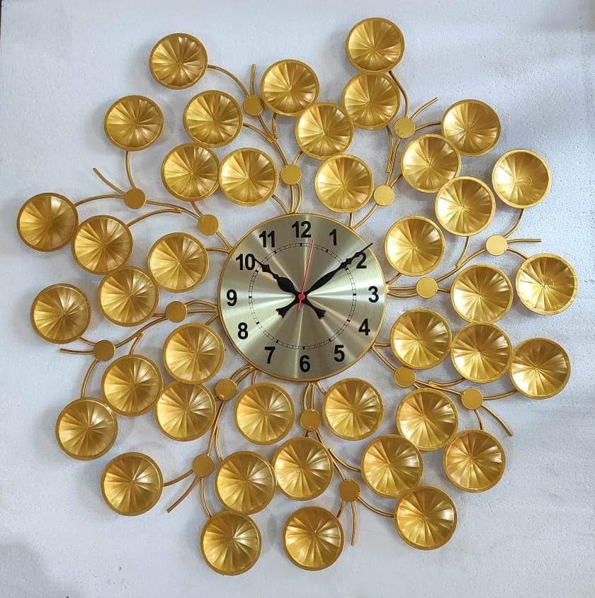 PC Home Decor | Yellow Petals Golden Wall Clock, Yellow