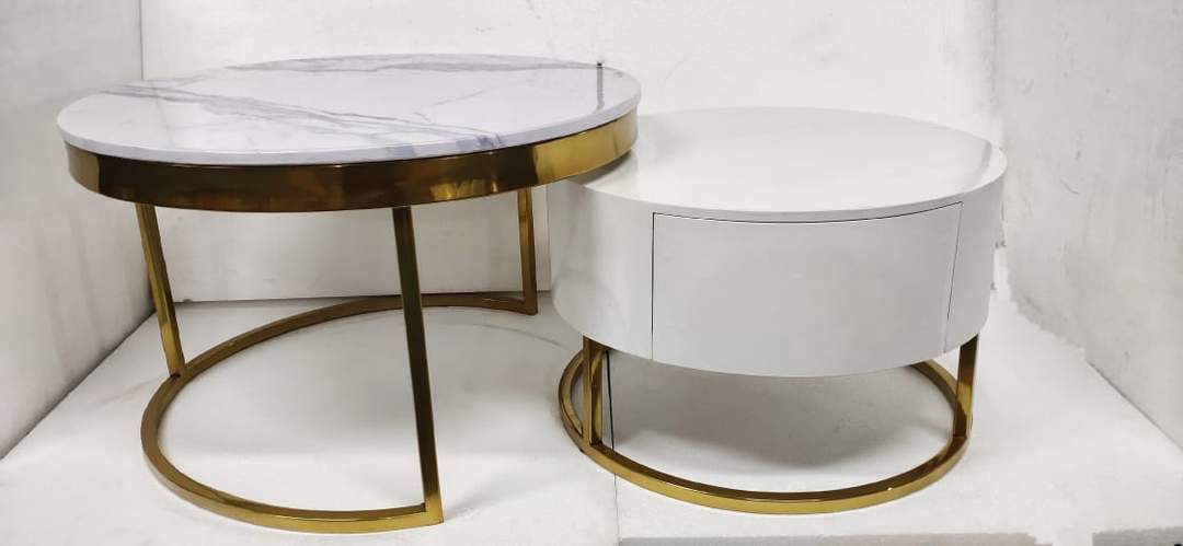 PC Home Decor | Set of 2 Marble Top Centre Table, White and Gold