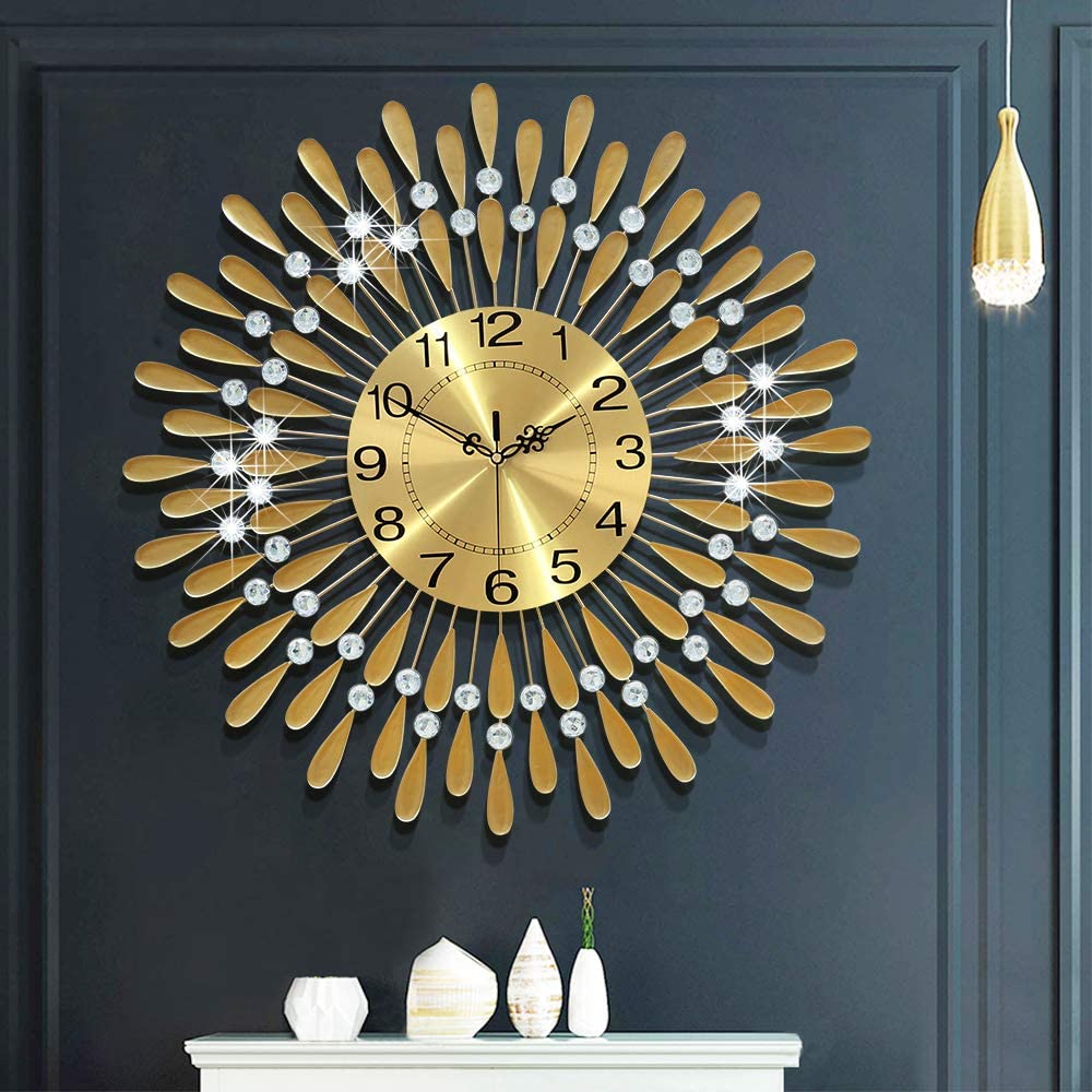 Metal Crystal Wall Clock, Gold