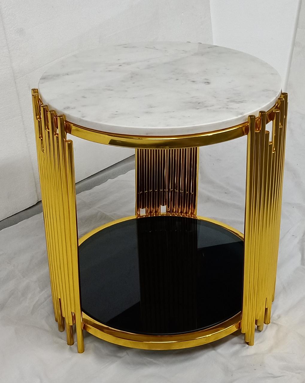 PC Home Decor | Steel Coffee Table with Glass Bottom and Marble Top, PC Home Decor | Golden Coffee Table with Black Glass Bottom, Gold and White