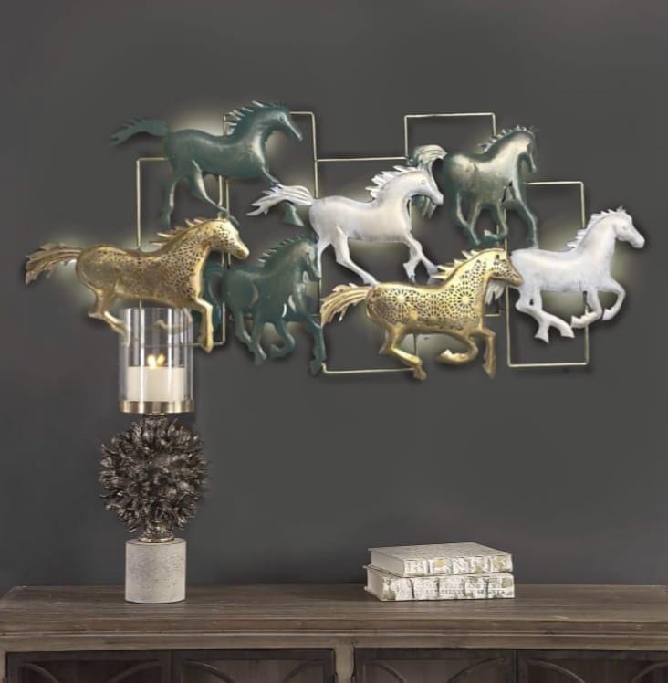 PC Home Decor | Metal Stallions Wall Decor, Gold and White