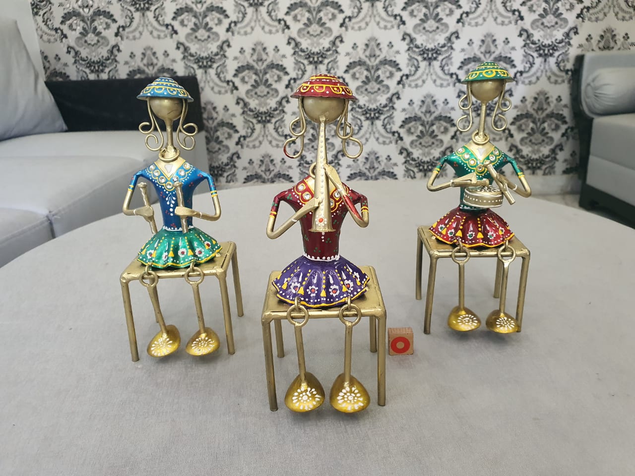 Set of 3 Metal Musician With Moving Legs, Gold