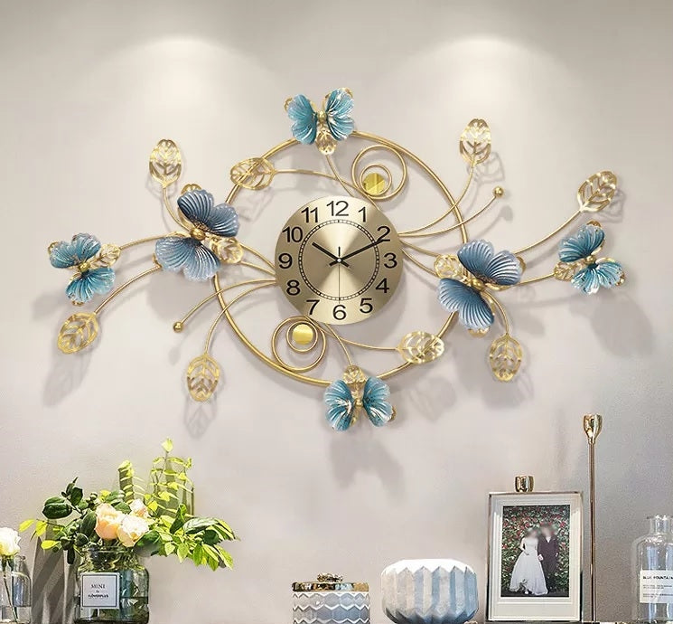 Butterfly Metal Wall Clock Decor,Big