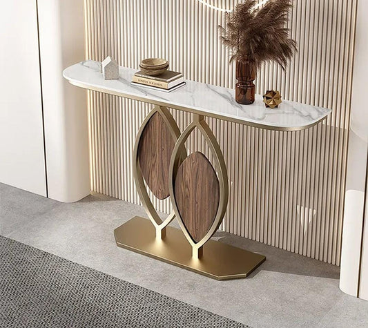 White Console Table Modern Accent Table For Entryway with Sintered Stone Top