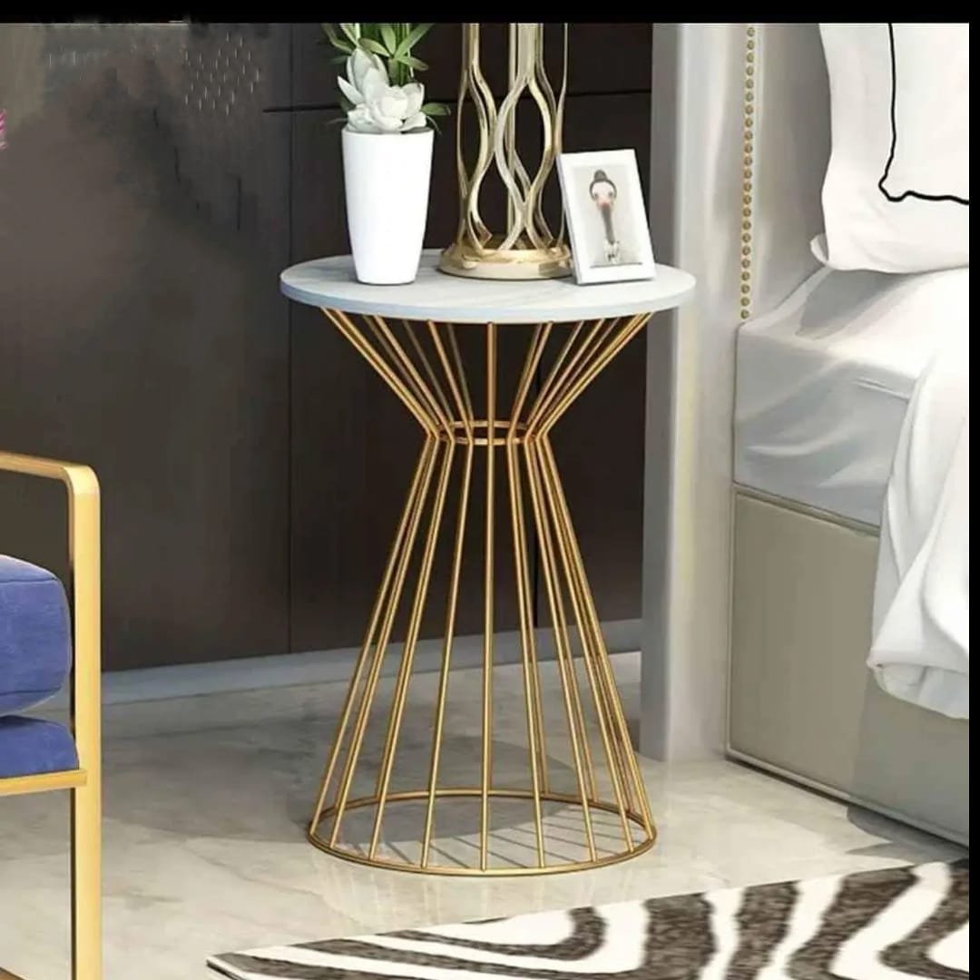 PC Home Decor | Round Side Tables with Marble Top, Gold and White