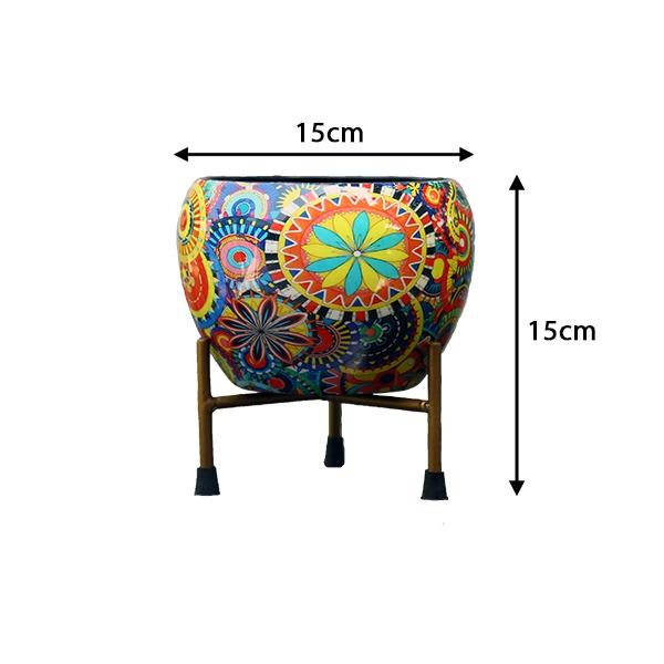 Floral Enamel Meena Planter With Stand(Set Of 4pcs Combo)