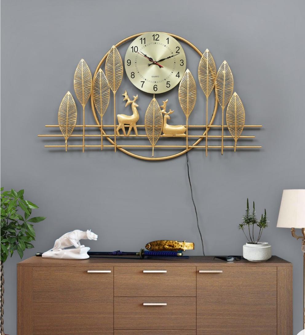 PC Home Decor | Large Moonlight Deer Wall Clock, Gold
