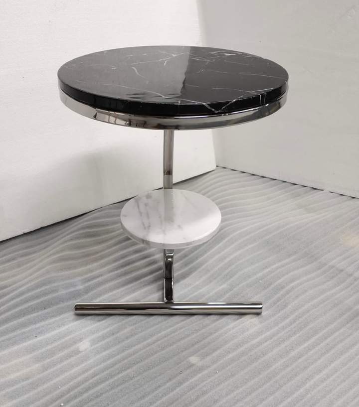 PC Home Decor | Coffee Table with Marble Bottom, White and Steel