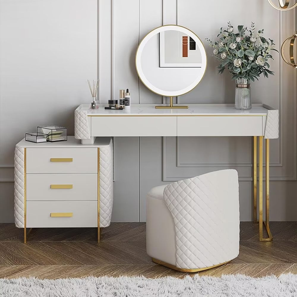 Dressing Table Set with Mirror|Comfortable Stool Drawers Cabinet,Modern Simple Style|For Bedroom