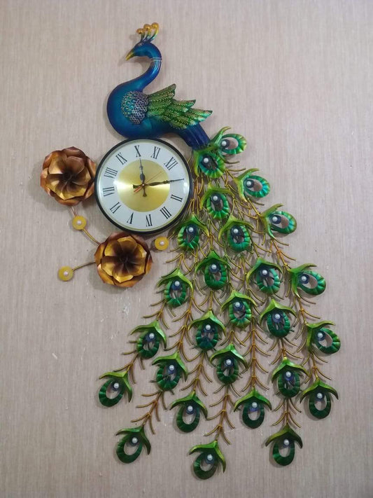 PC Home Decor | Peacock Wall Clock, Green and Gold