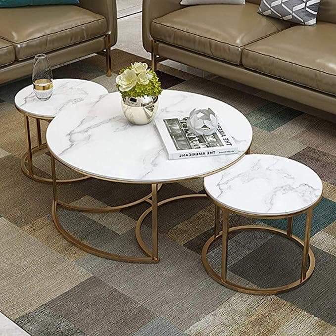 PC Home Decor | Iron Centre Table, White and Gold