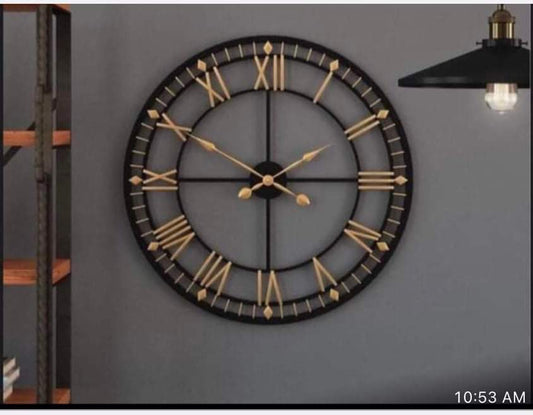 PC Home Decor | Hollow Roman Clock 30, Gold and Black