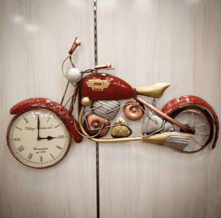 PC Home Decor | Metal Bike Wall Clock , Red