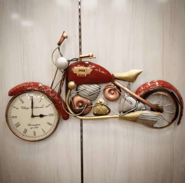 PC Home Decor | Bike Metal Clock, Red