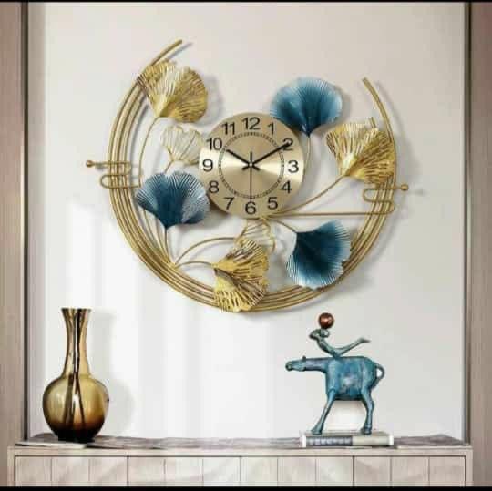 PC Home Decor | Metal Half Moon Wall Clock, Gold and Blue