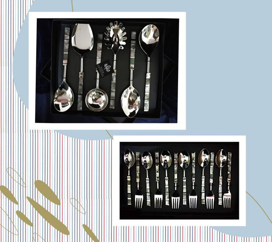 Serve Your Dinner With Black Mother Of Pearl Spoon Set of 18pcs