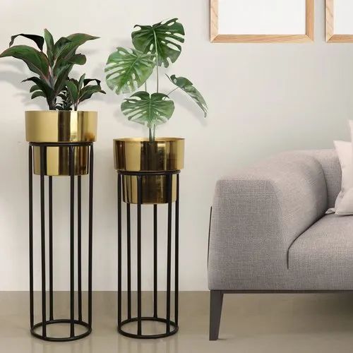 Gold Finish Metal Floor  Planter for Living Room Bedroom