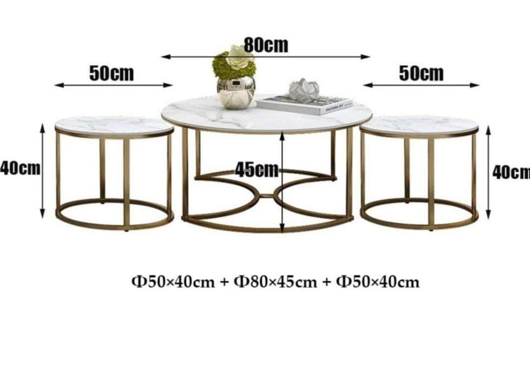 Modern Set of 3 Steel Centre Table, White and Steel