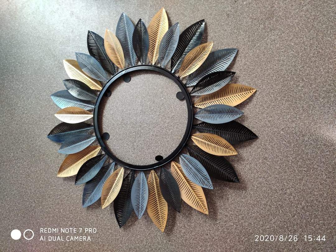 PC Home Decor | Leaf Petal Art Mirror, Gold, Blue and Grey