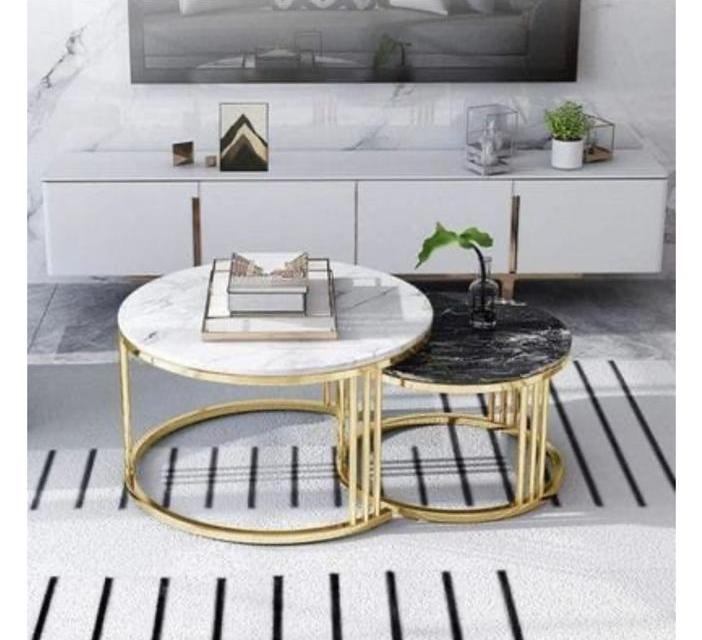 PC Home Decor | Stainless Steel Nesting Table With Itllian Marble