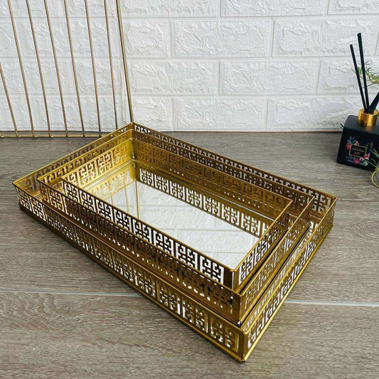 Rectangle Mirror Tray Sets, gold