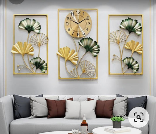 PC Home Decor | Art Flowers Wall Clock, Green & Gold