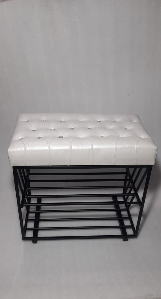 PC Home Decor | Shoe Sofa Metal Rack with Cushion Top, Black and White