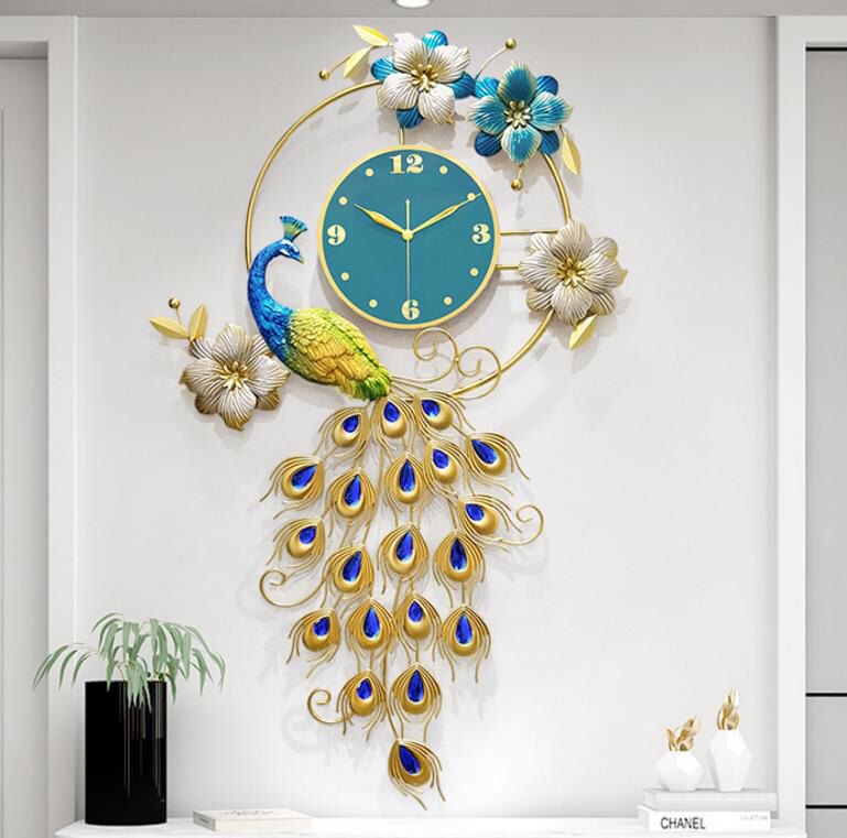 Vertical Metal Peacock Wall Clock