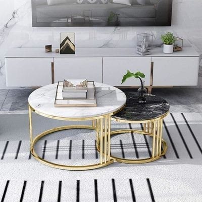 PC Home Decor | Round Nesting Centre Table, White and Black