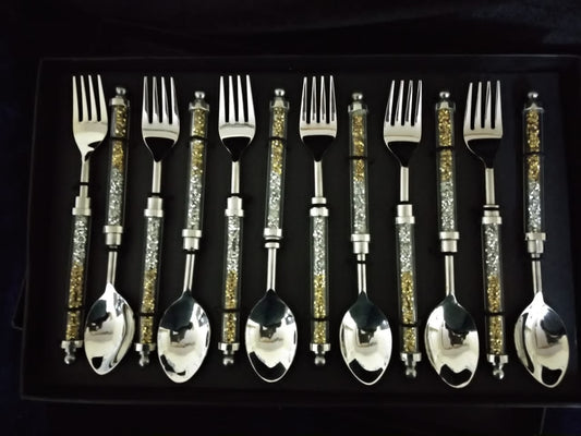 Emboss Aluminum Handle Silver/Golden Crystal Design Cutlery Dinning Spoons Set Of 12 pcs