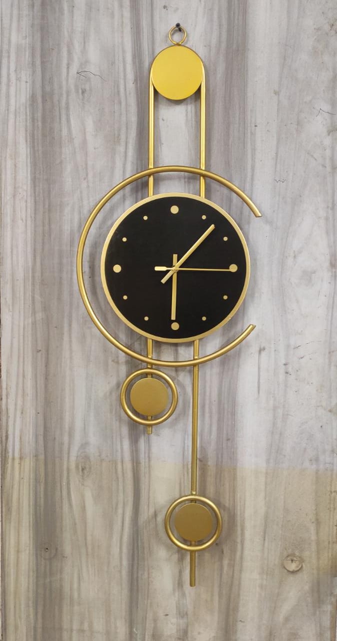 PC Home Decor | Vertical Wall Art with Clock, Gold and Black