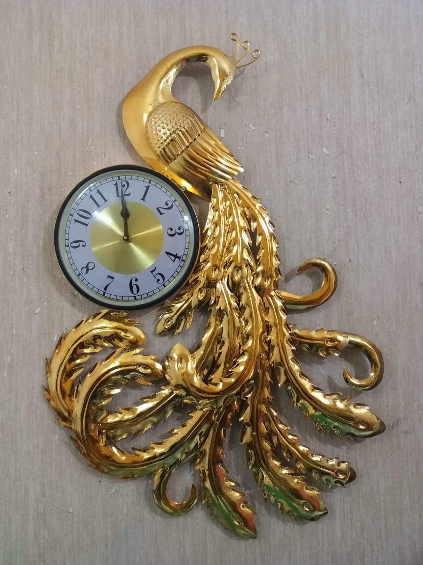 PC Home Decor | Small Golden Peacock Wall Clock, Gold