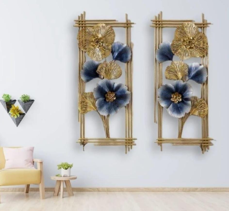 Metal Zingo Floral Design Wall Decor, White and Blue – PC HOME DECOR