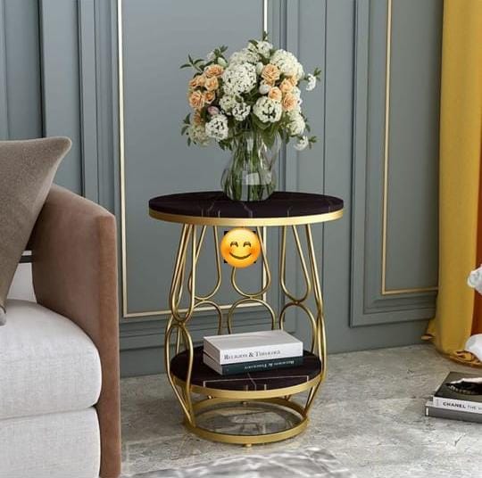 PC Home Decor | Metal Side Stool with Marble Top, Gold and Black