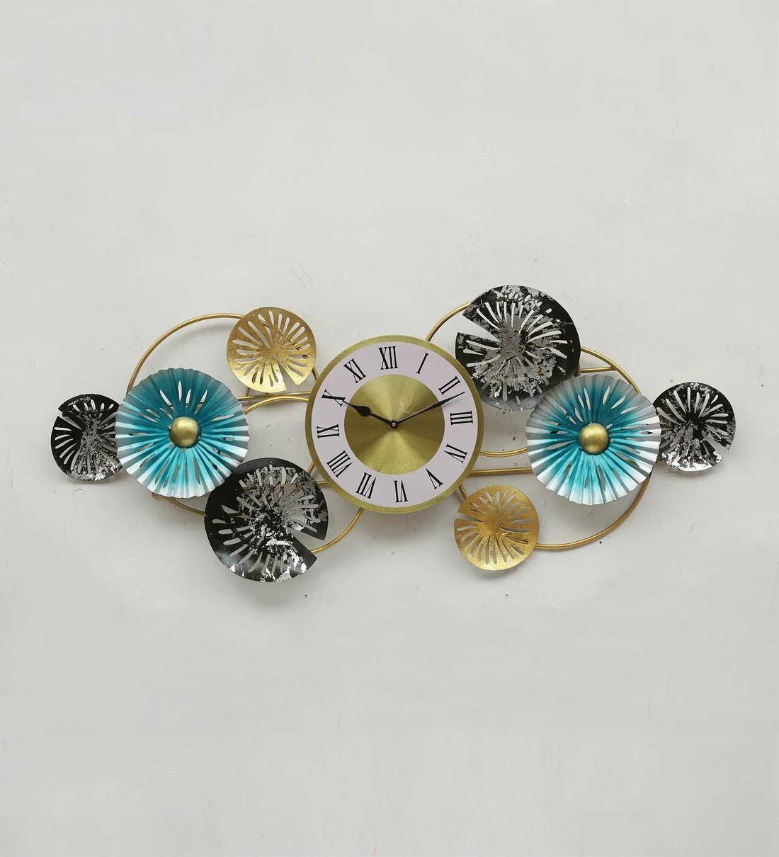 PC Home Decor | Sunflowers Wall Art with Clock, Gold and Blue