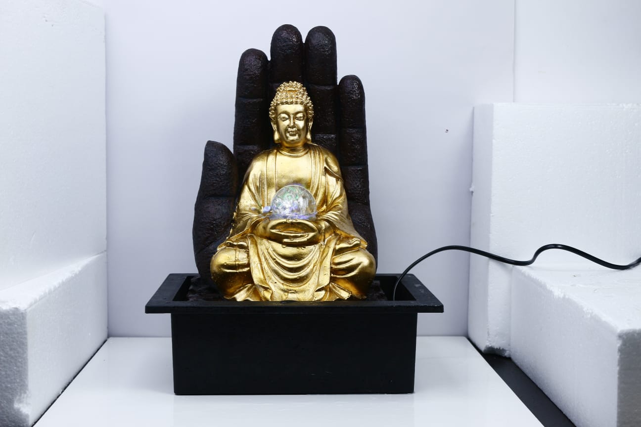 PC Home Decor | Buddha Hand Buddha Fountain, Gold and Brown