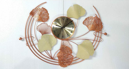 PC Home Decor | Small Metal Zingo Design Leaf Ring Clock, Brown and Gold