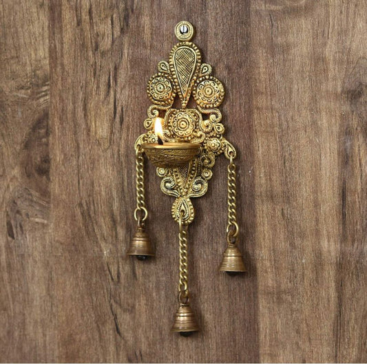 PC Home Decor | Brass Wall Hanging Diya, Gold