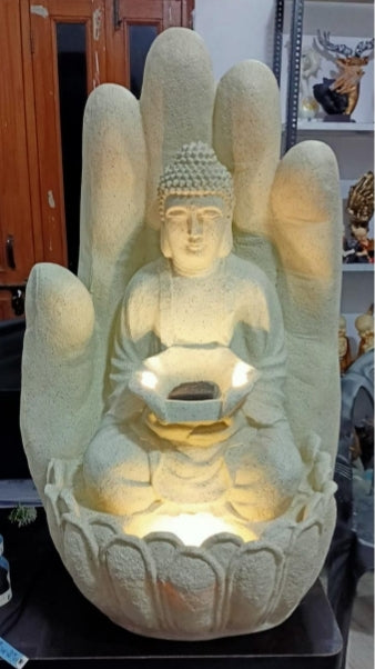 PC Home Decor | Buddha in Hand Fibre Fountain, White