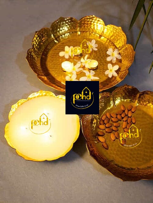 PC Home Decor | Set of 3  Flower Bowl Urli Set, Gold
