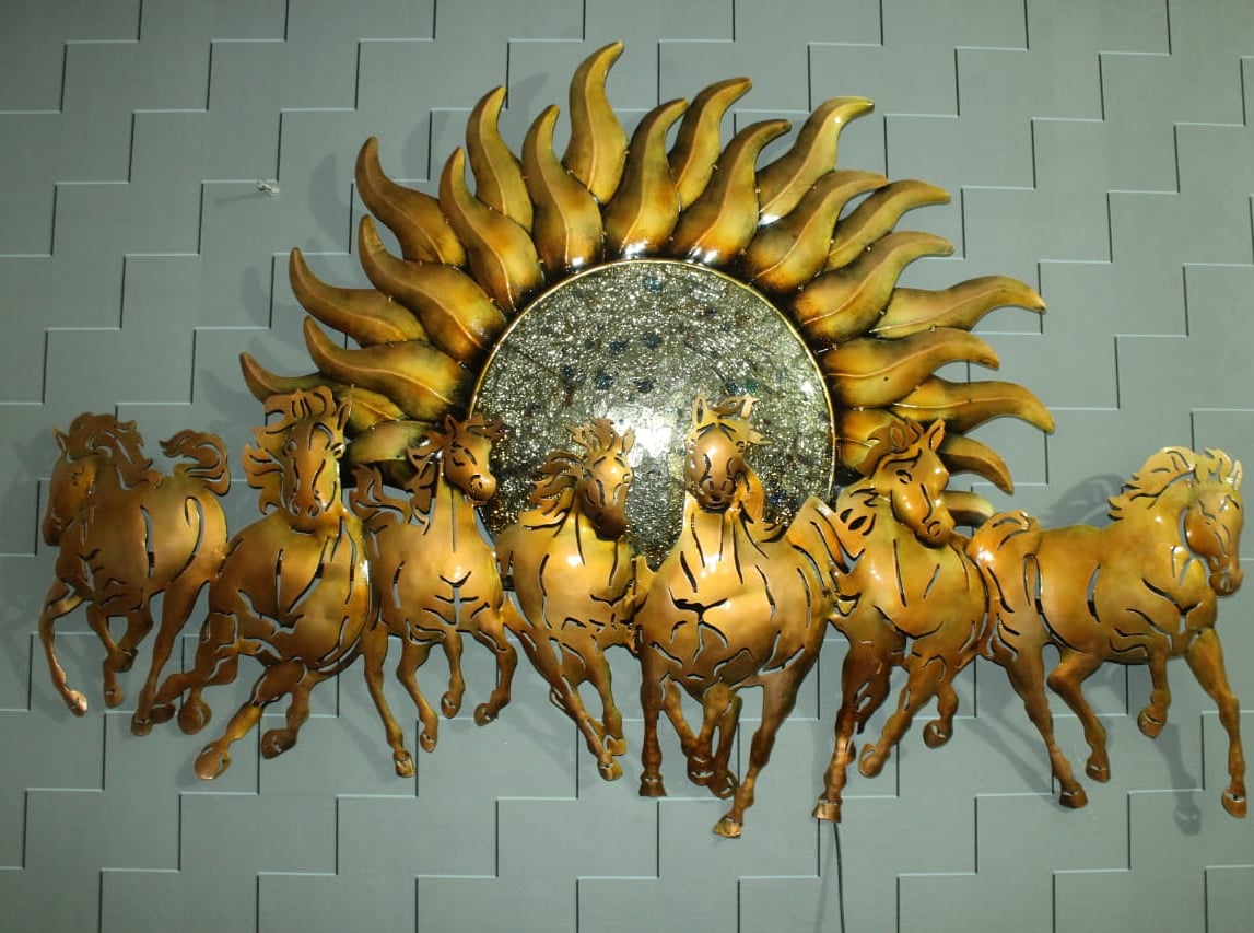 Seven Deocr 7 Stunning Horses with Sun Metal Wall Art for Timeless Home Style