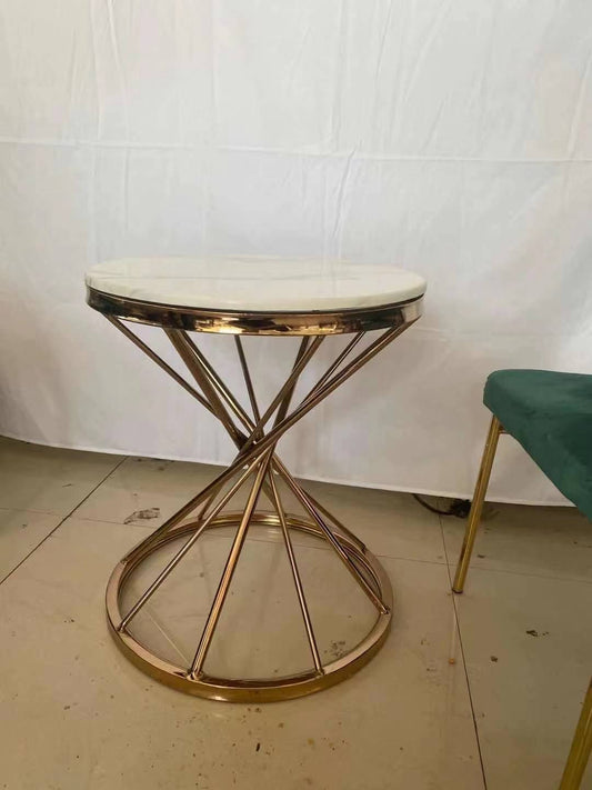 PC Home Decor | Steel PVD finish Side Table, Gold and White