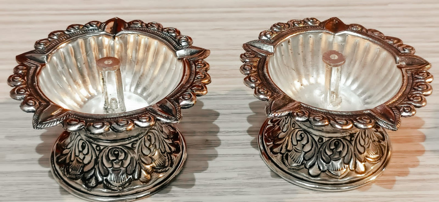 German silver antique big size nakkashi diya pair