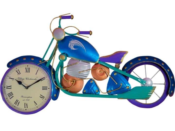 PC Home Decor | Metal Table Blue Bike Clock, Blue