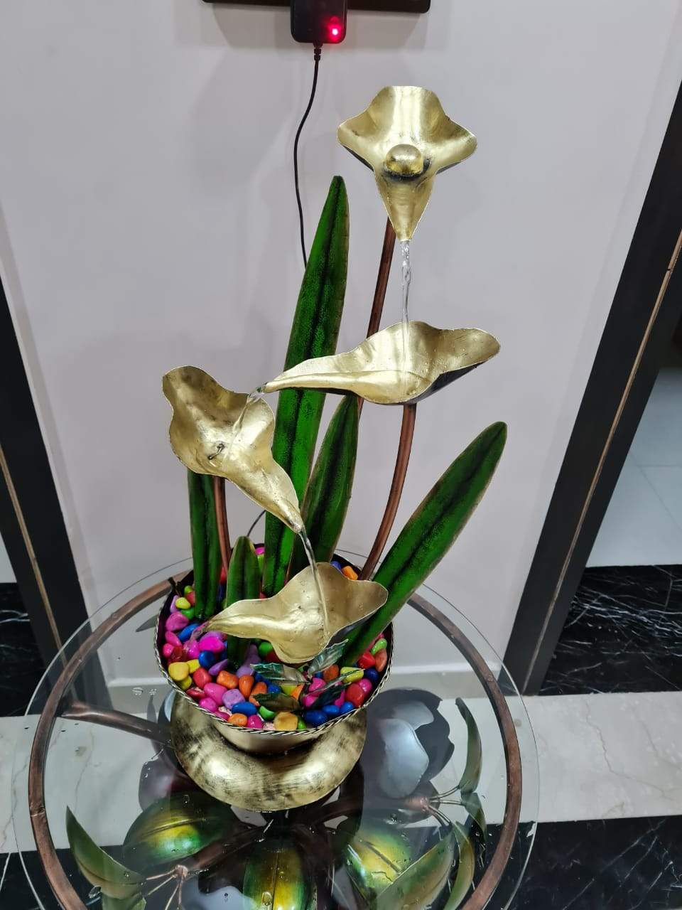 PC Home Decor | Spiral Golden Leaf Indoor Water Fountain, Gold