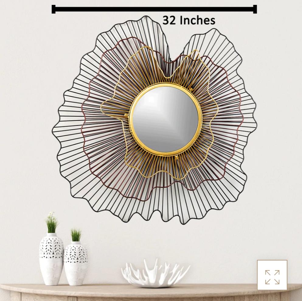 PC Home Decor | Large Minimal Flower Shape Circular Mirror, Gold