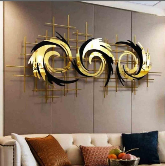 PC Home Decor | Black And Golden Metal Wall Art | Circular Shape